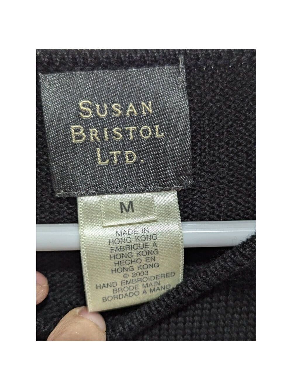 Susan Bristol Women's Black Long-Sleeve Hand Embroidery Beaded Pattern Sweater S - Picture 2 of 8